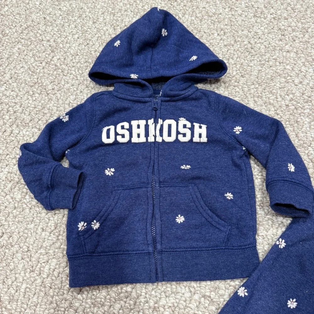 OshKosh B'gosh Navy Blue Floral Fleece Hoodie‎ & Jogger Set Baby Size 12 Months